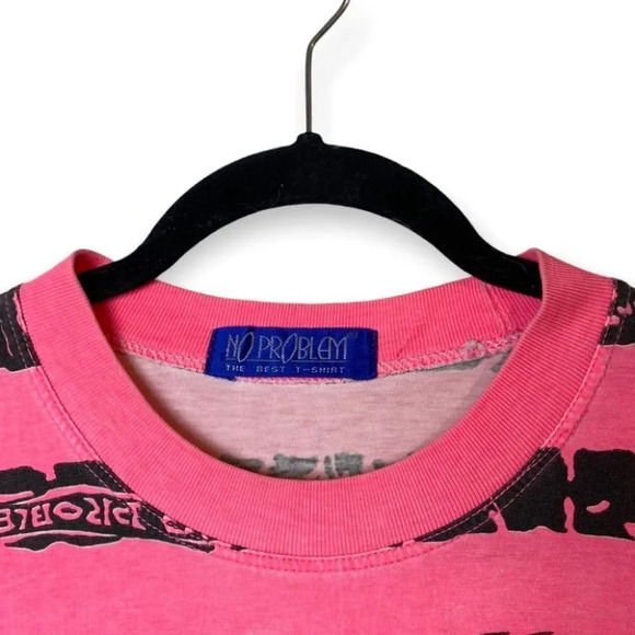 No Problem  Vintage 90's Men's/Unisex Pink & Black Short Sleeve Tee Shirt - Picture 6 of 7